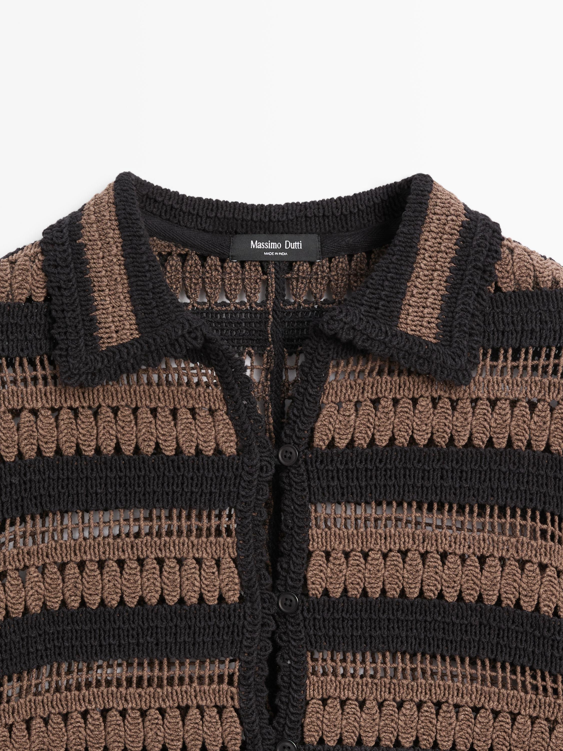 Short striped crochet knit cardigan